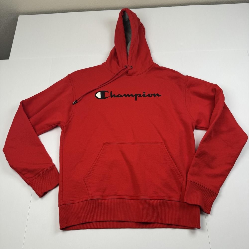 Champion Hoodie Mens Medium Pullover Sweatshirt Red Powerblend GF89H